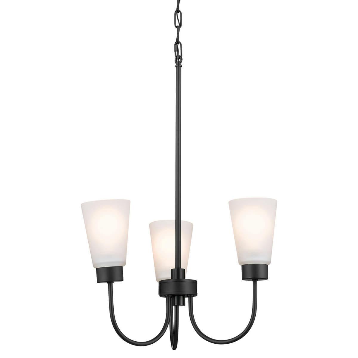 Erma 18" 3 Light Chandelier Black without the canopy on a white background