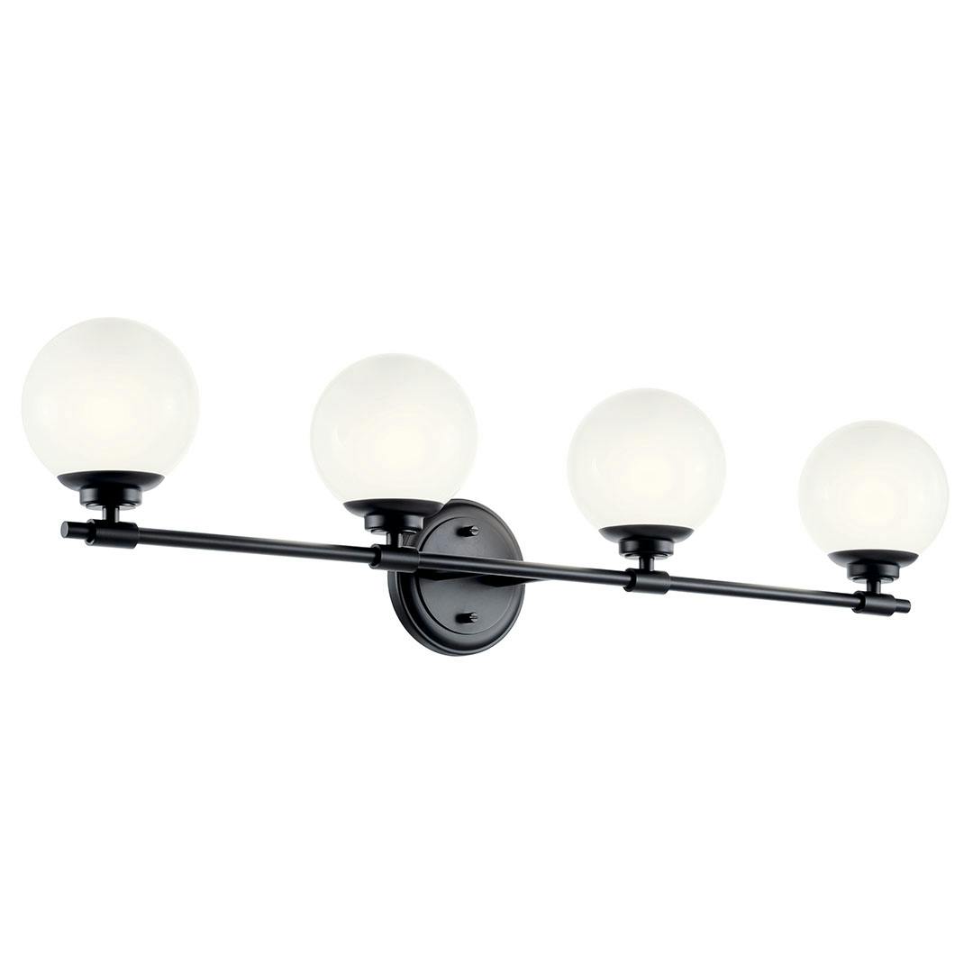 The Benno 34 Inch 4 Light Vanity Light with Opal Glass in Black on a white background