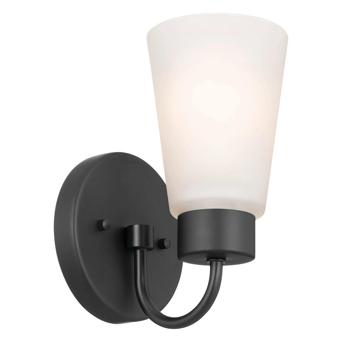 The Erma 4.25" 1 Light Wall Sconce Black facing up on a white background
