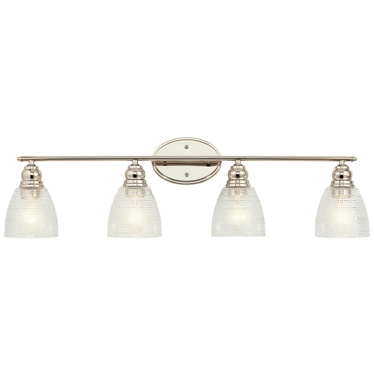 Front view of the Karmarie 4 Light Vanity Light Nickel on a white background