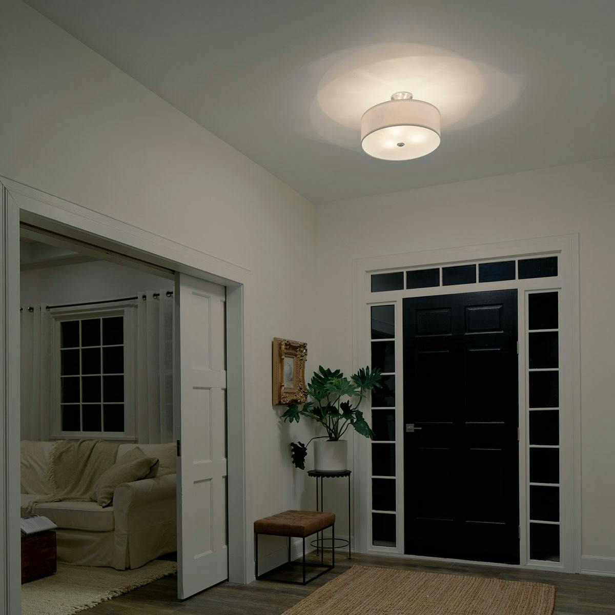 Night time Hallway image featuring Shailene flush mount light 43692NI