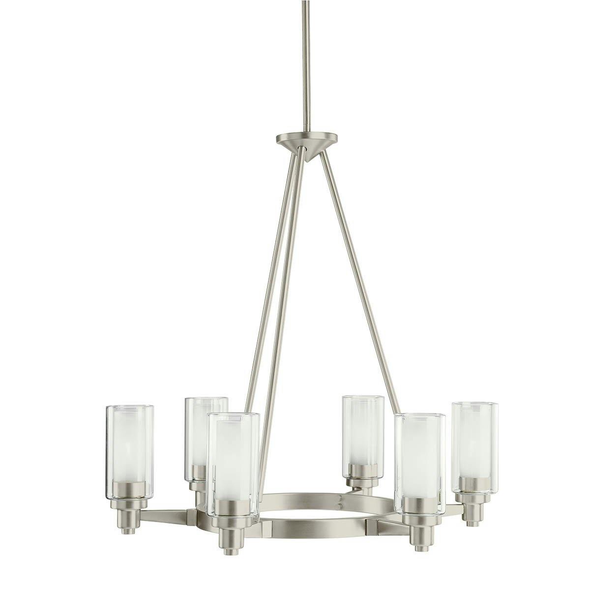 The Circolo 26.5" round chandelier Nickel on a white background