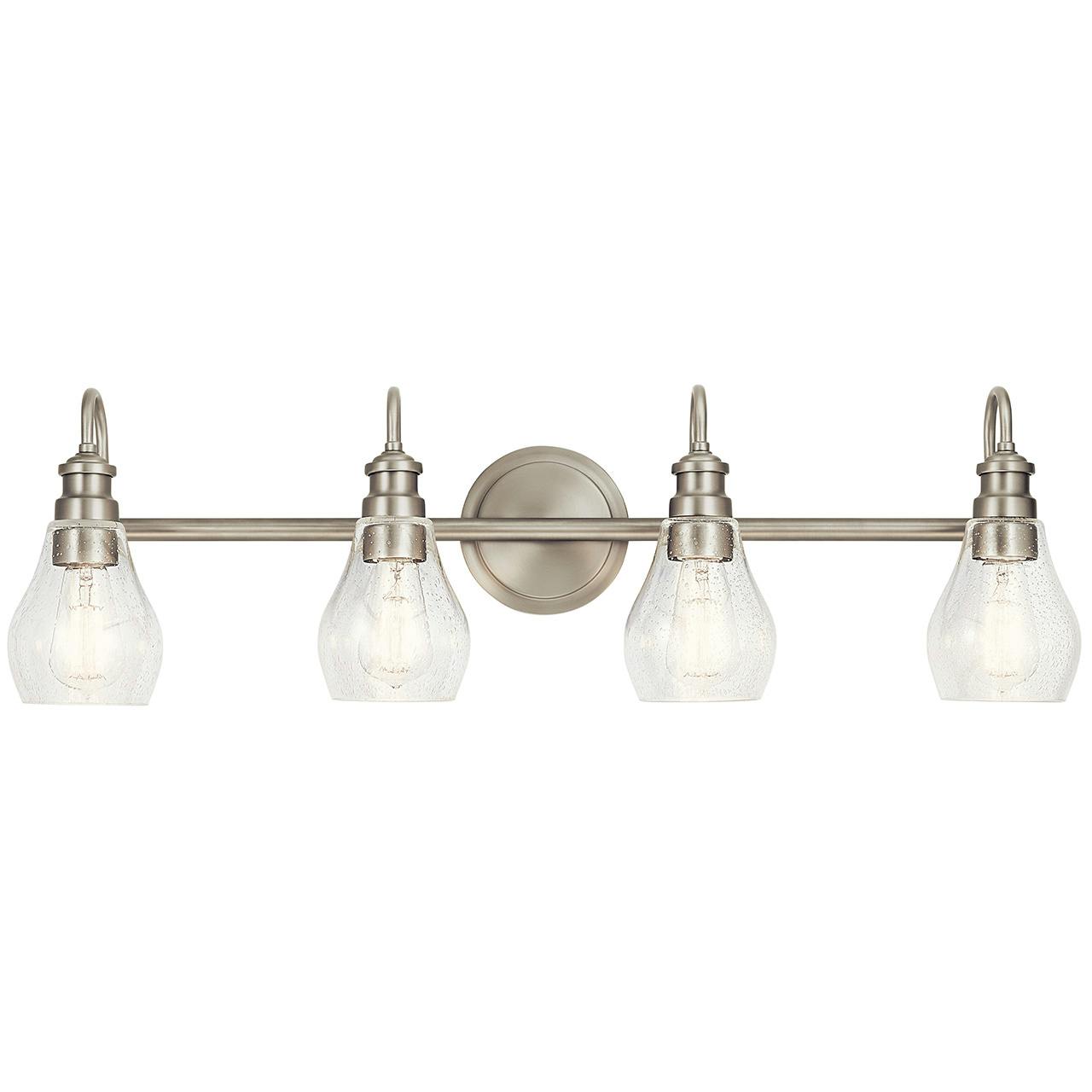 The Greenbrier™ 4 Light Vanity Light Nickel facing down on a white background
