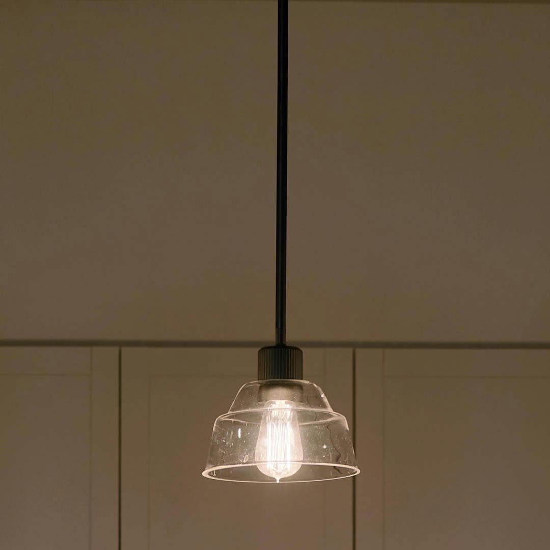 Night time kitchen with Eastmont™ 1 Light Mini Pendant Black