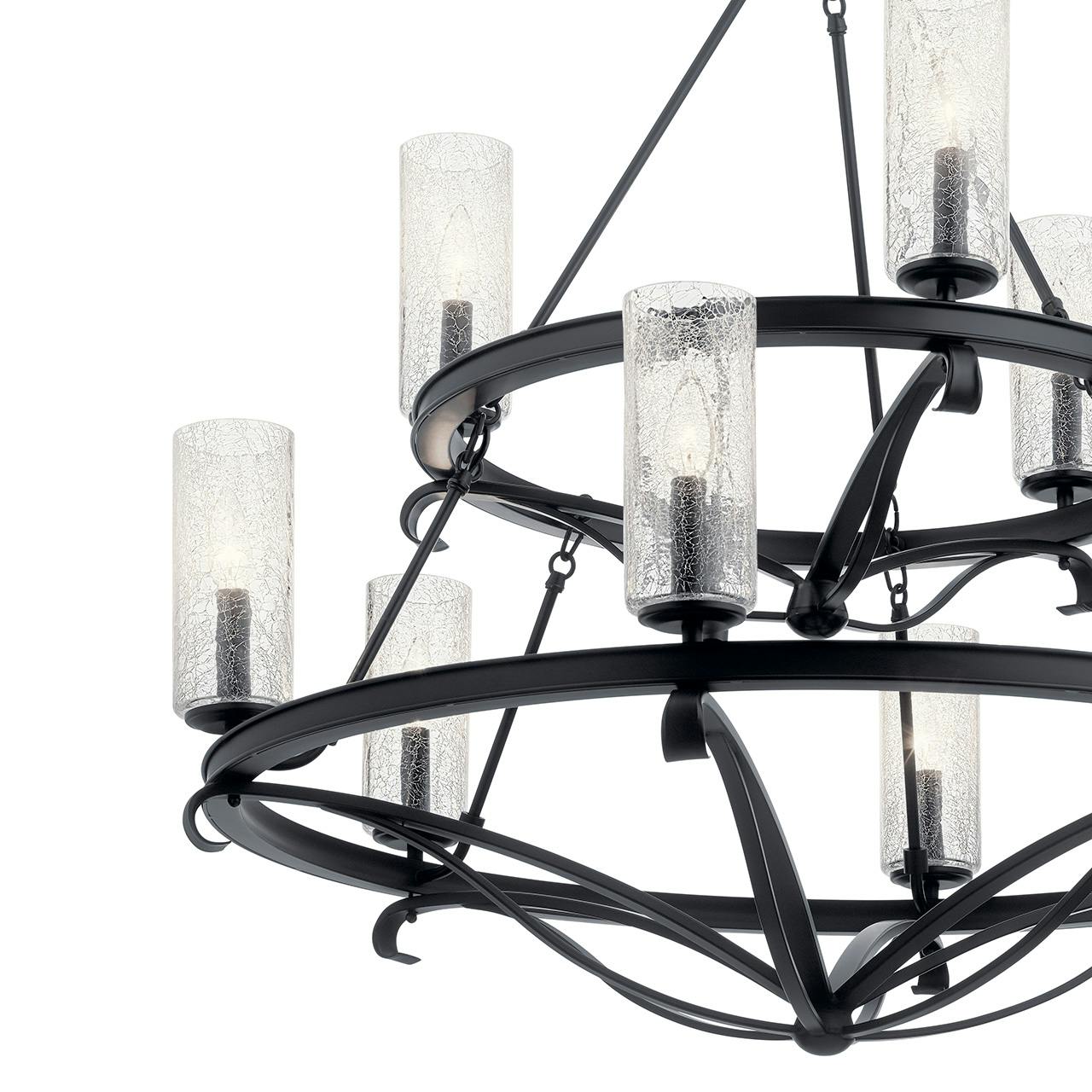 Close up view of the Krysia™ 9 Light Chandelier Black on a white background