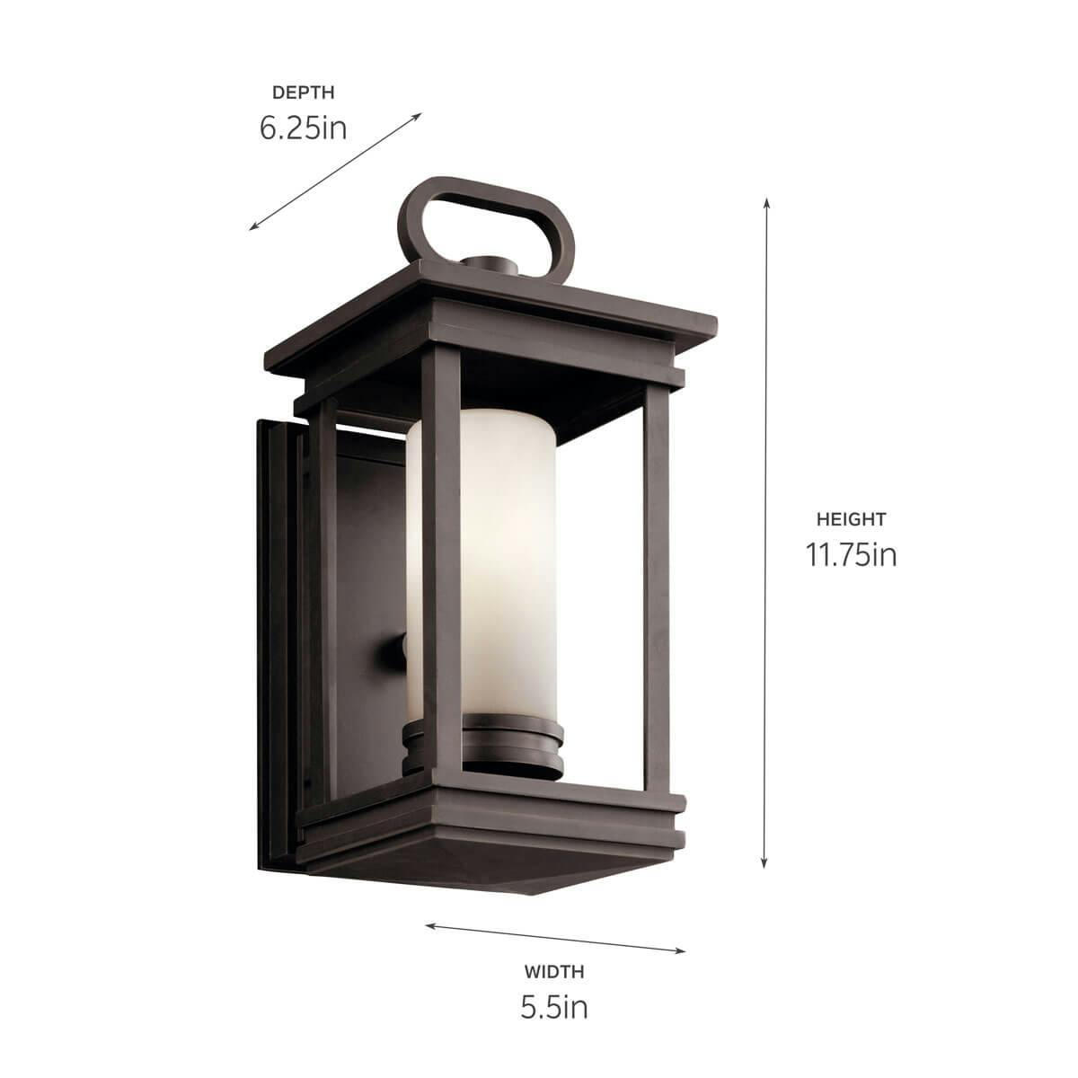 South Hope™ 11.75" 1 Light Wall Light Rubbed Bronze™ on a white background with dimensions also displayed in the tech specs