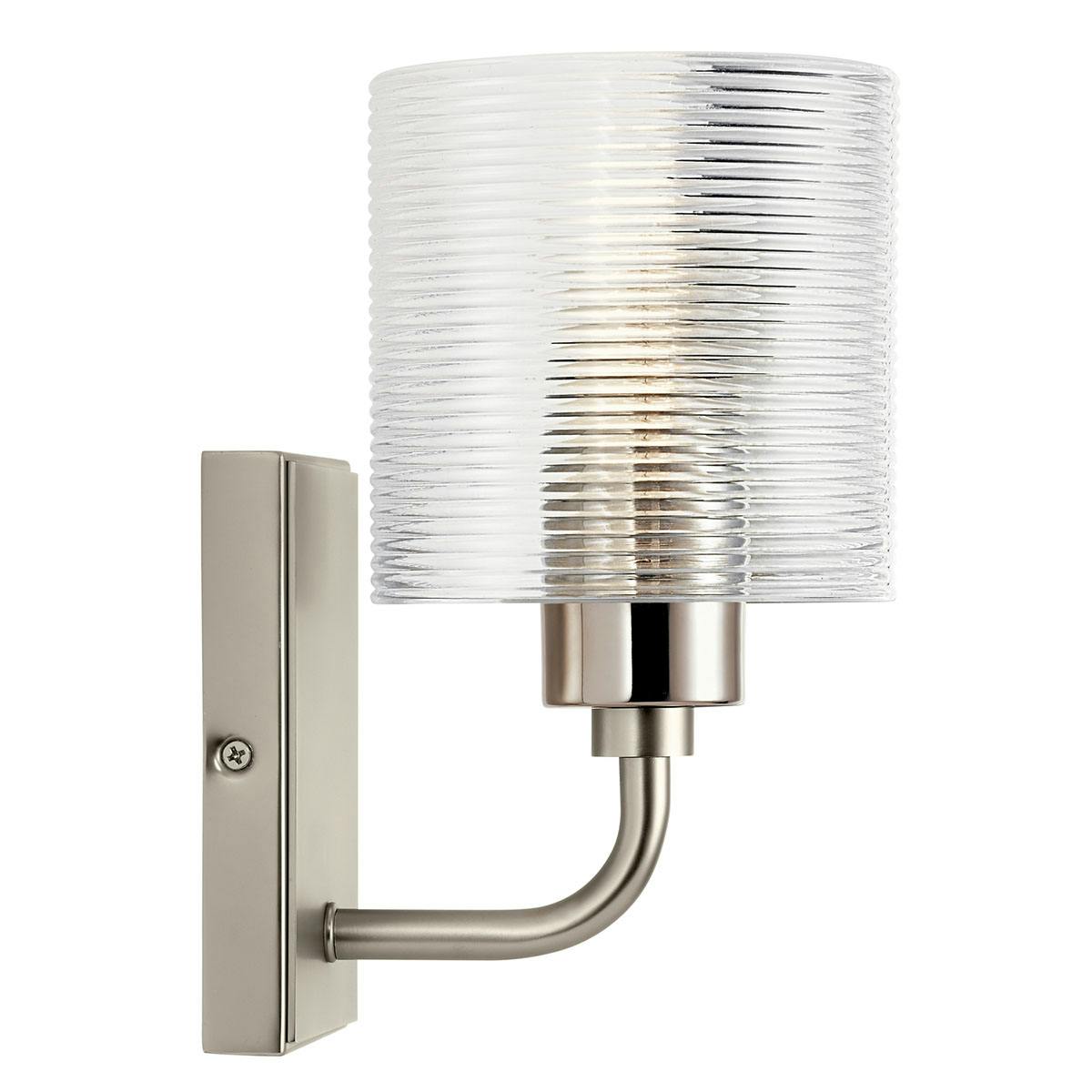 Profile view of the Harvan 9.25" 1 Light Sconce Nickel on a white background