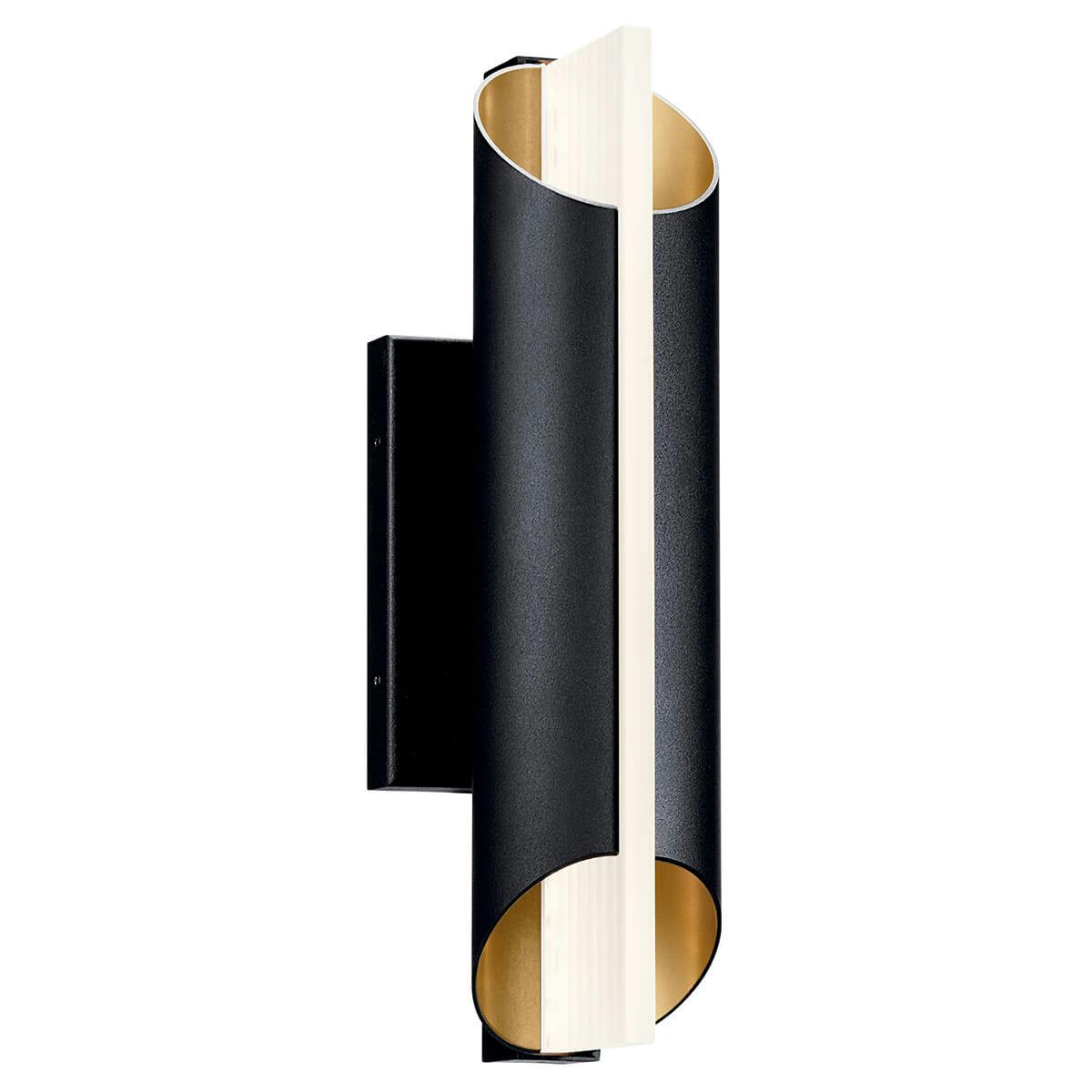 Astalis™ 16" LED Wall Light with Clear Ribbed Glass Textured Black and Burnished Gold on a white background