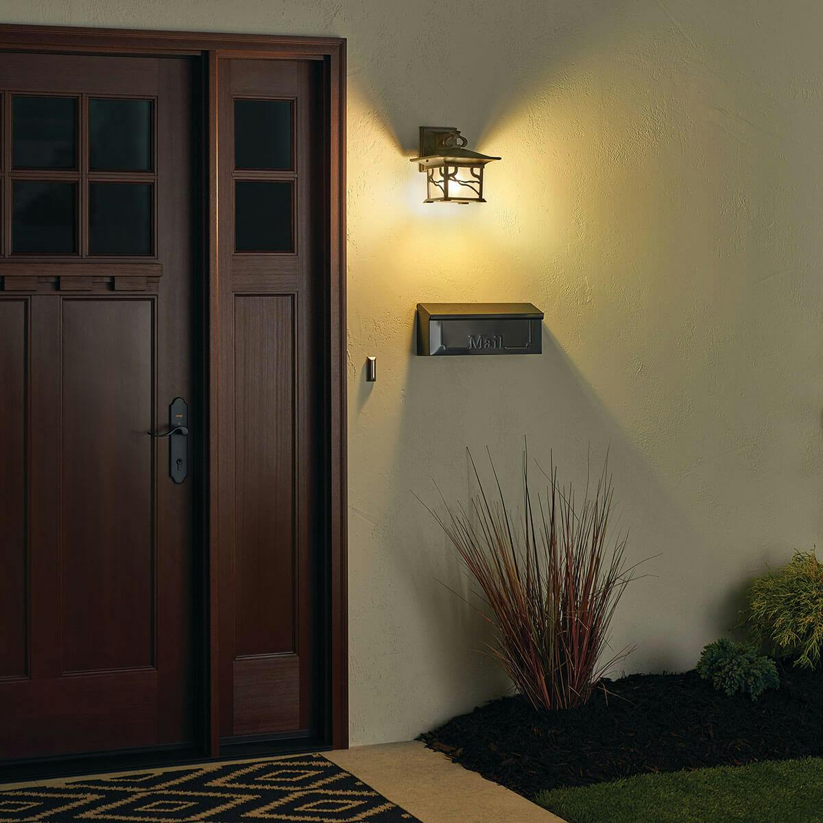 Night time outdoor entryway image featuring Morris outdoor wall light 9025DCO