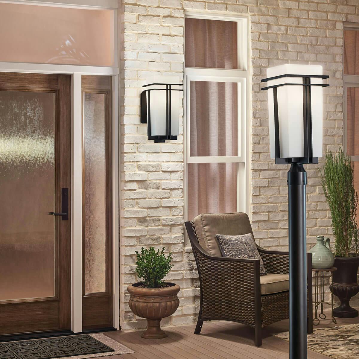 Night time Exterior image featuring Tremillo outdoor post light 49207BK