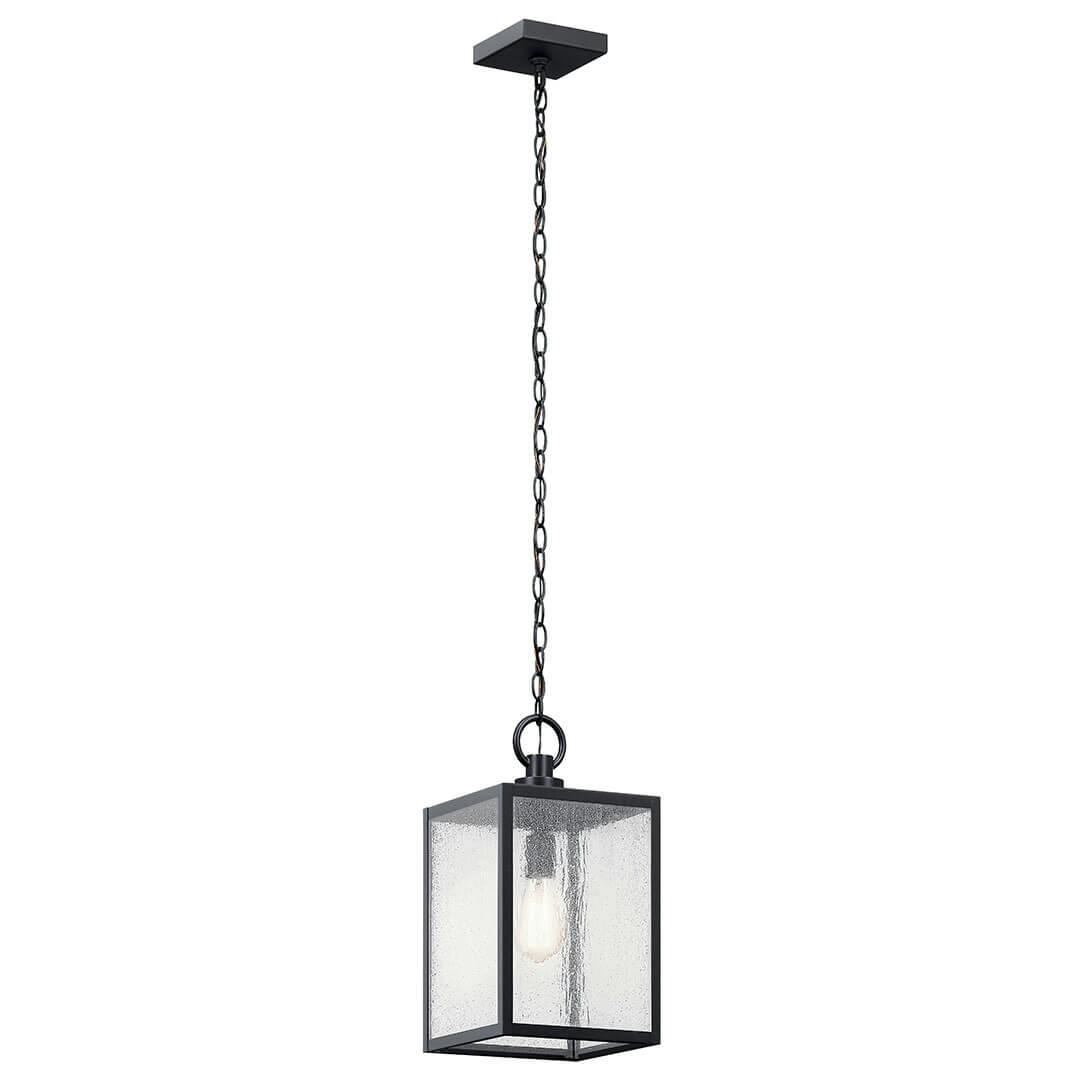The Lahden 17.25" 1 Light Outdoor Pendant/Semi Flush with Clear Seeded Glass in Textured Black on a white background