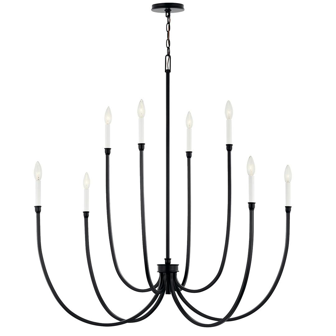 Front view of the Malene 45.25 Inch 8 Light Foyer Chandelier in Black on a white background