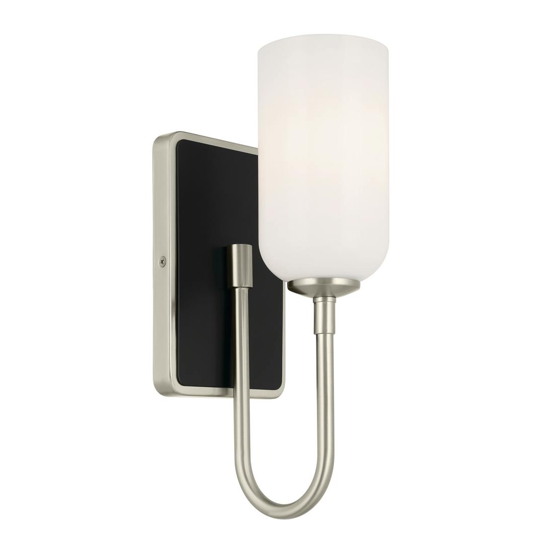 Solia 13.5 Inch 1 Light Wall Sconce with Opal Glass in Brushed Nickel with Black on a white background