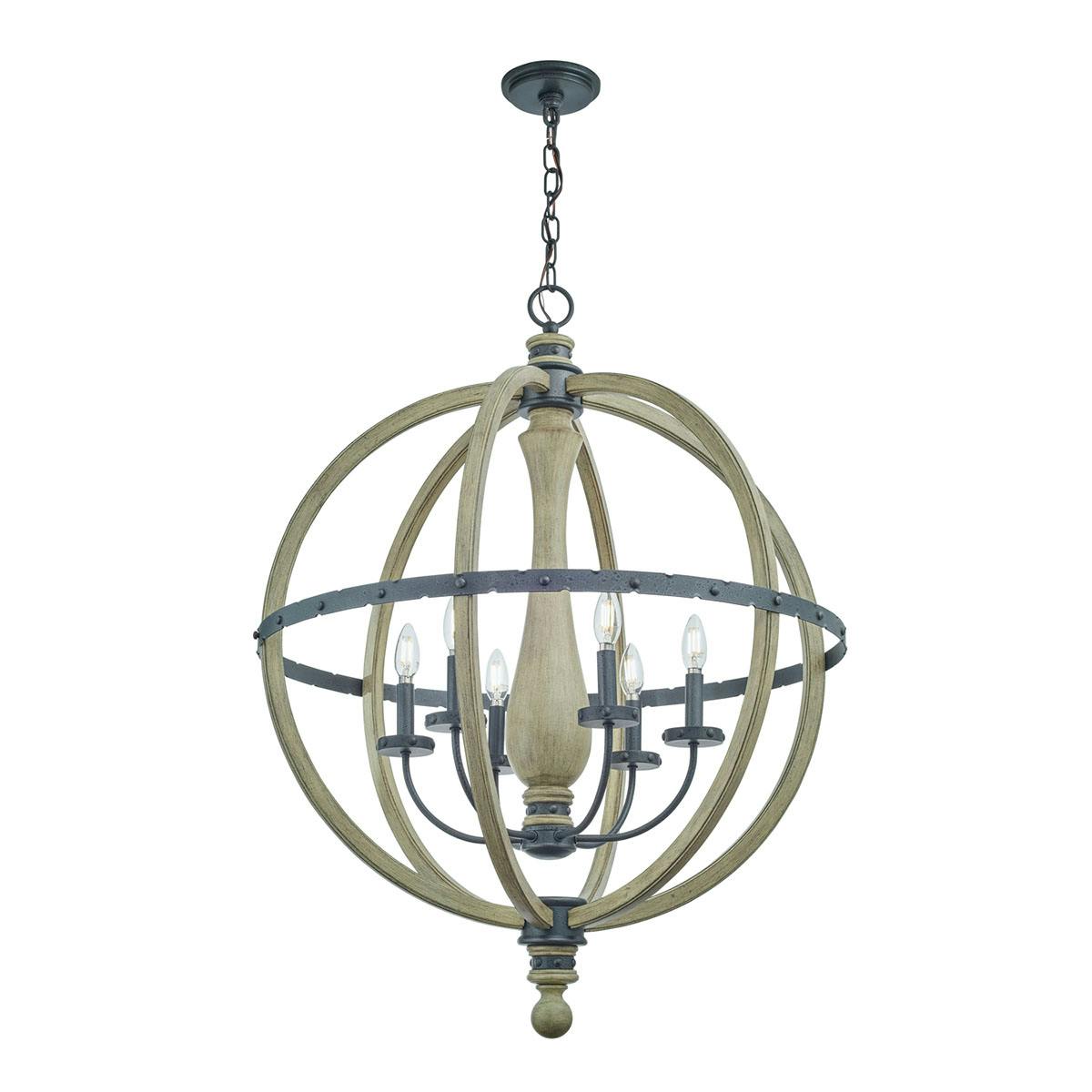 Evan Chandelier Antique Gray Wood on a white background