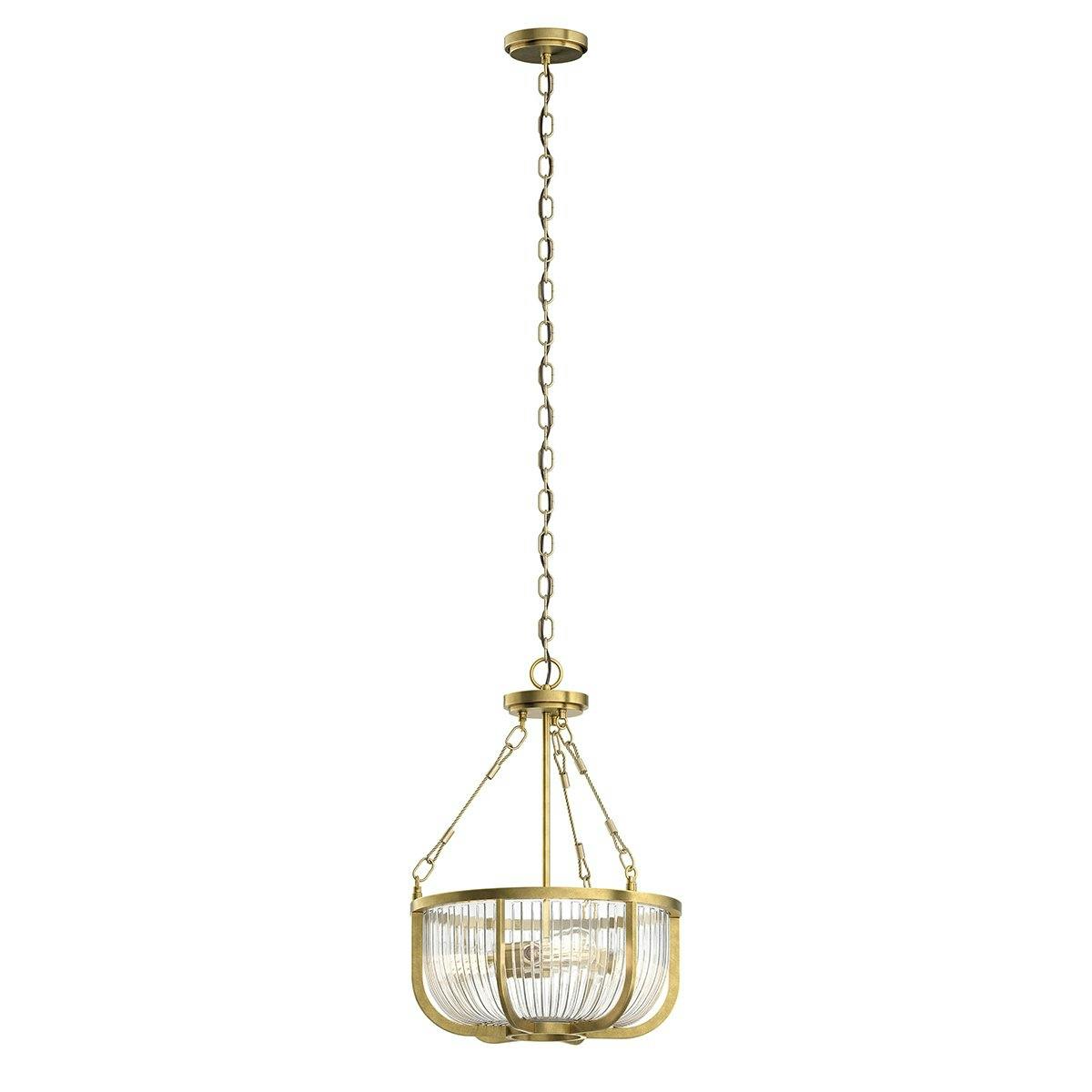 Roux 22.25" 3 Light Pendant Natural Brass on a white background