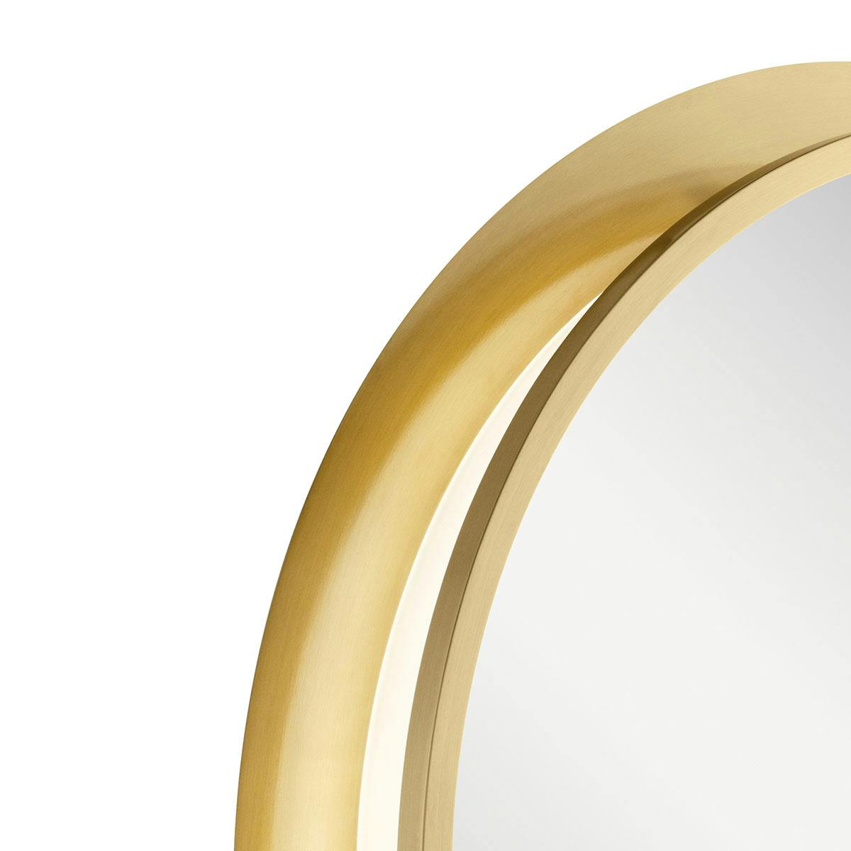 Close up view of the Chennai 30" LED Vanity Mirror Gold on a white background