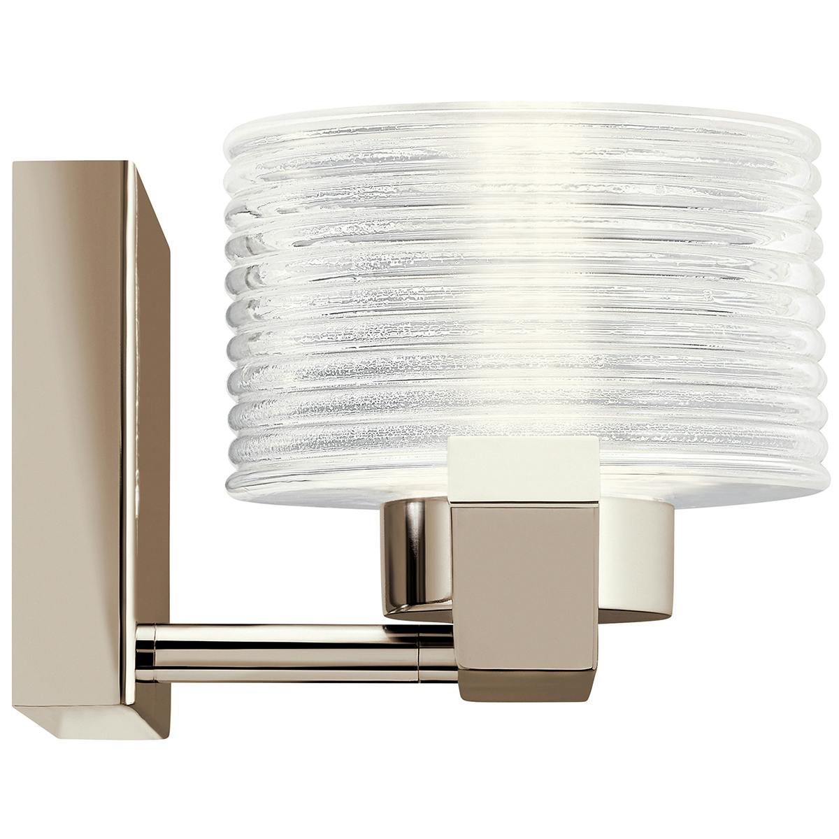 Profile view of the Lasus 1 Light LED Sconce Polished Nickel on a white background