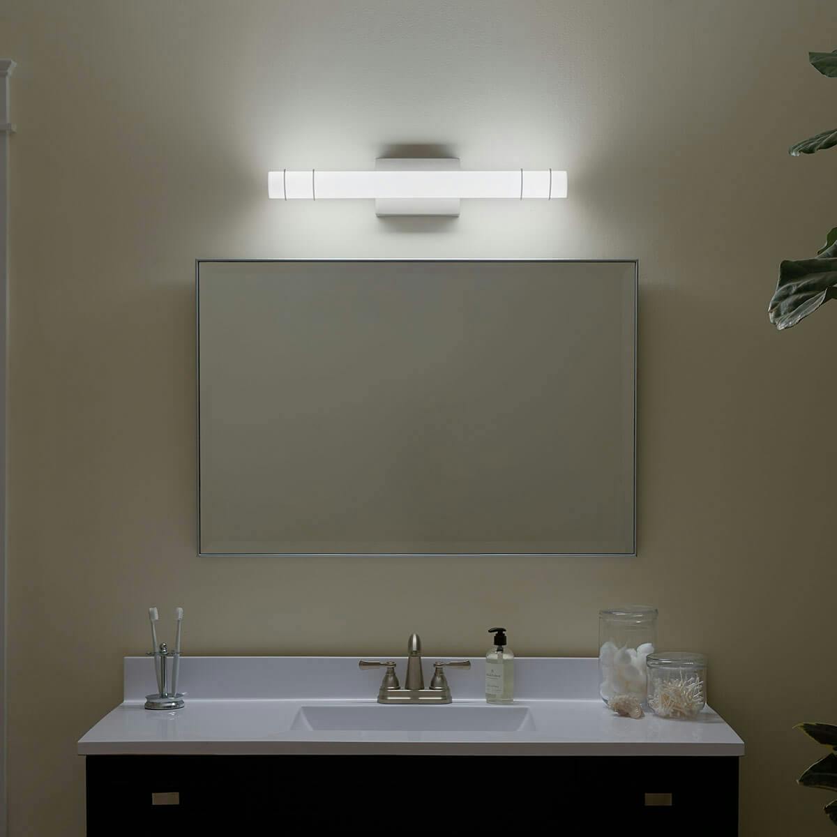 Night time Bathroom featuring Korona vanity light 11253NILED