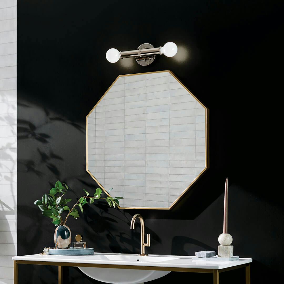 Bathroom with the Torche 9.75 Inch 2 Light Wall Sconce in Polished Nickel