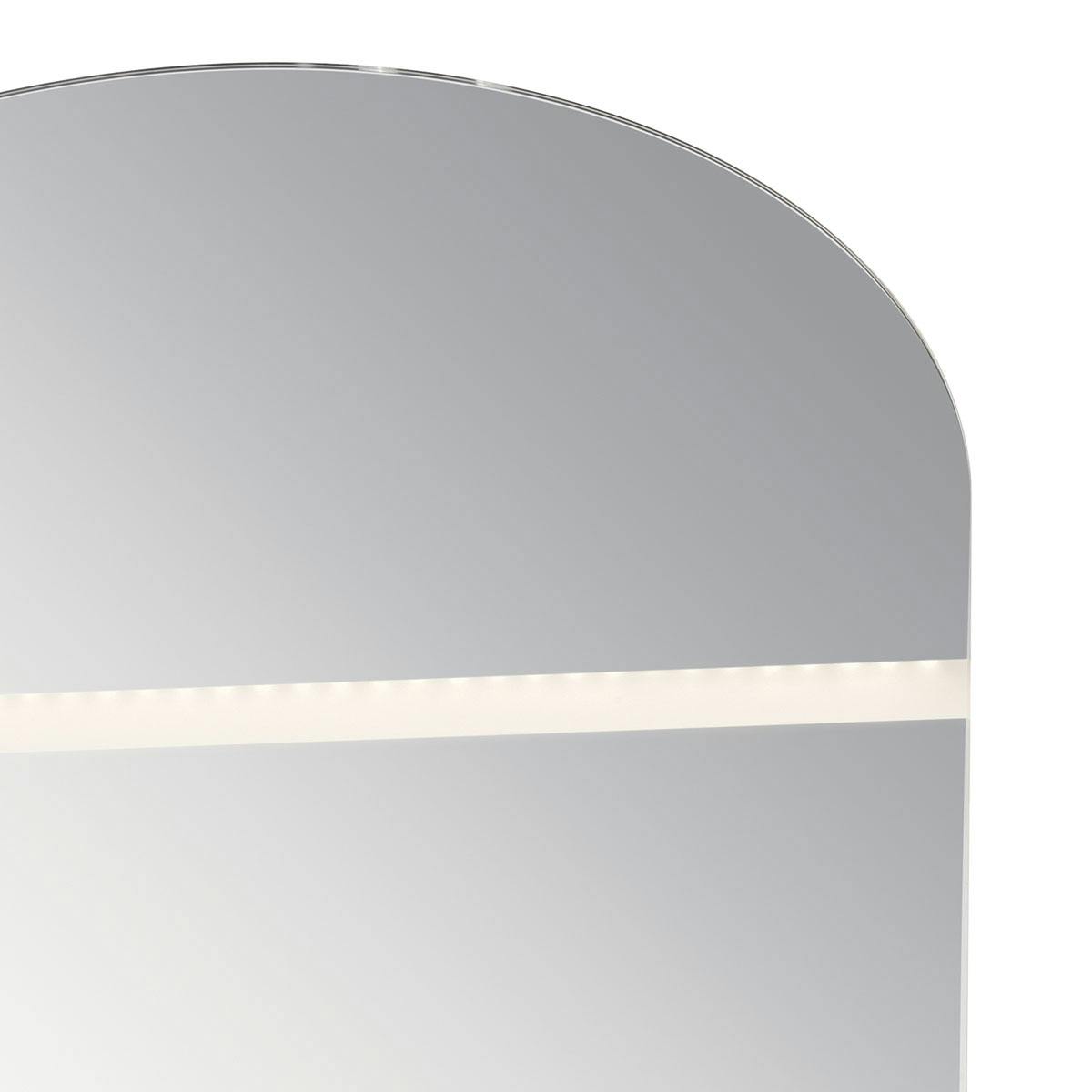 Close up view of the Radana™ 28" LED Etched Panel Mirror  on a white background