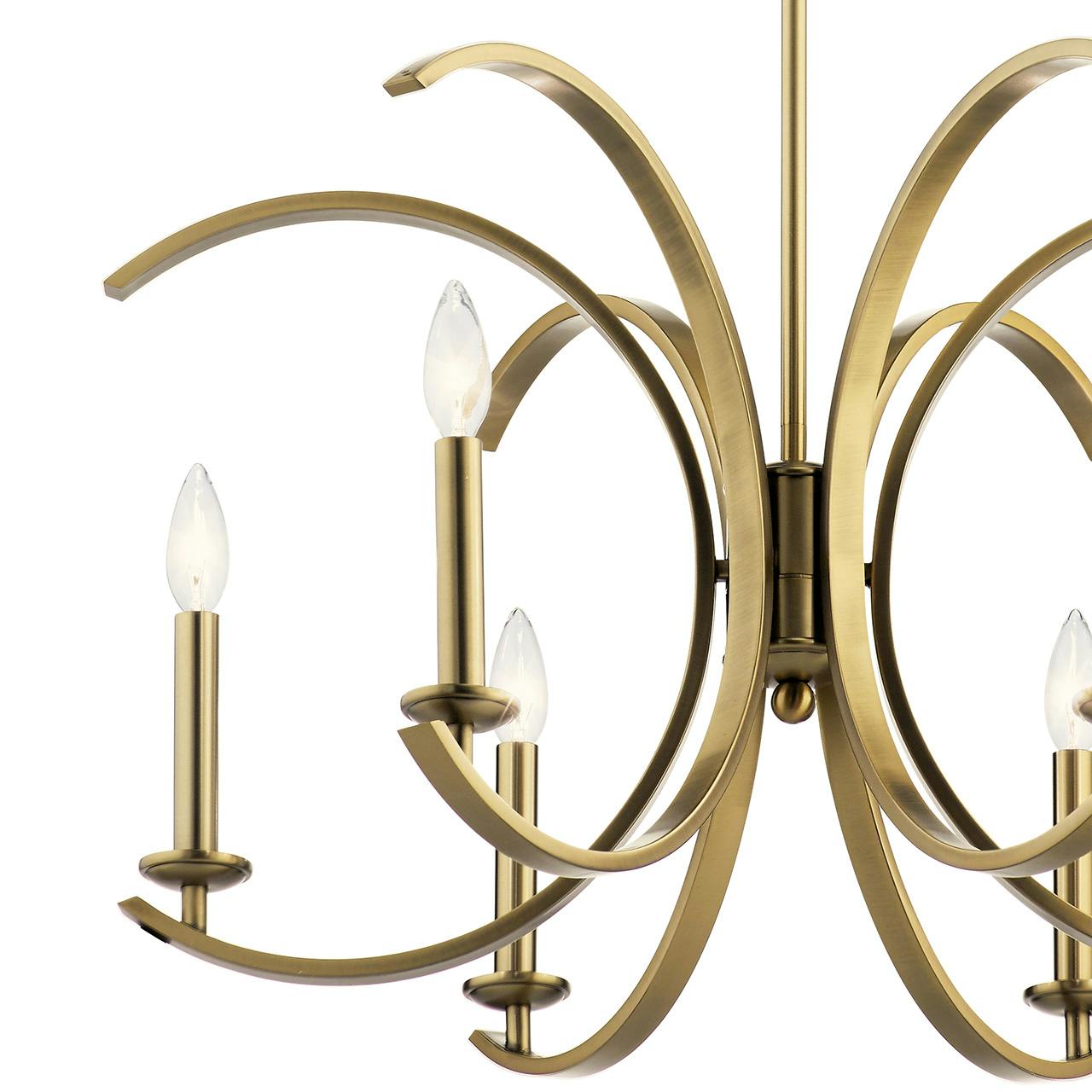 Close up view of the Cassadee 16.5" 6 Light Chandelier Brass on a white background