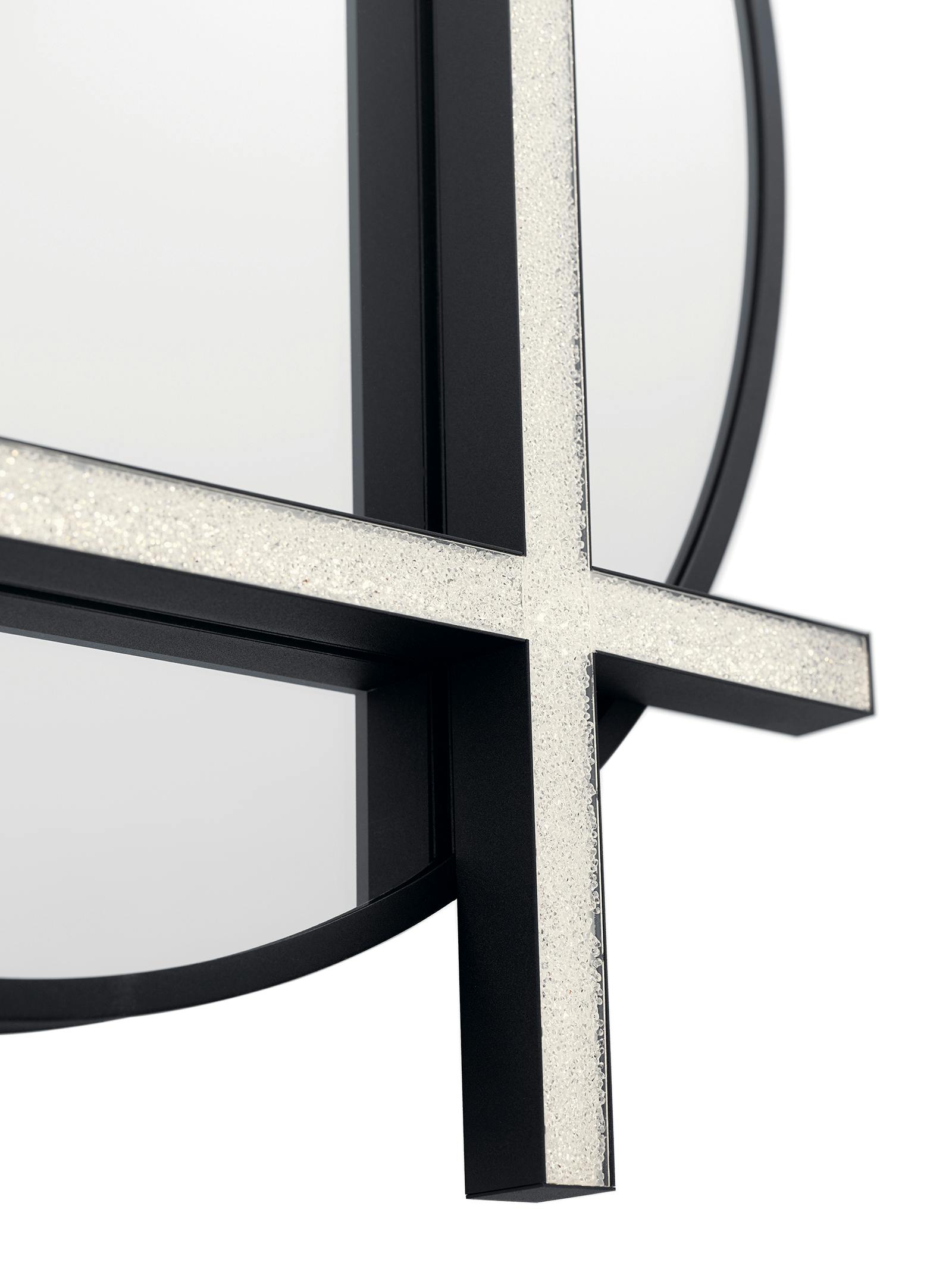 Close up view of the Kemena™ LED Lighted Mirror Matte Black on a white background