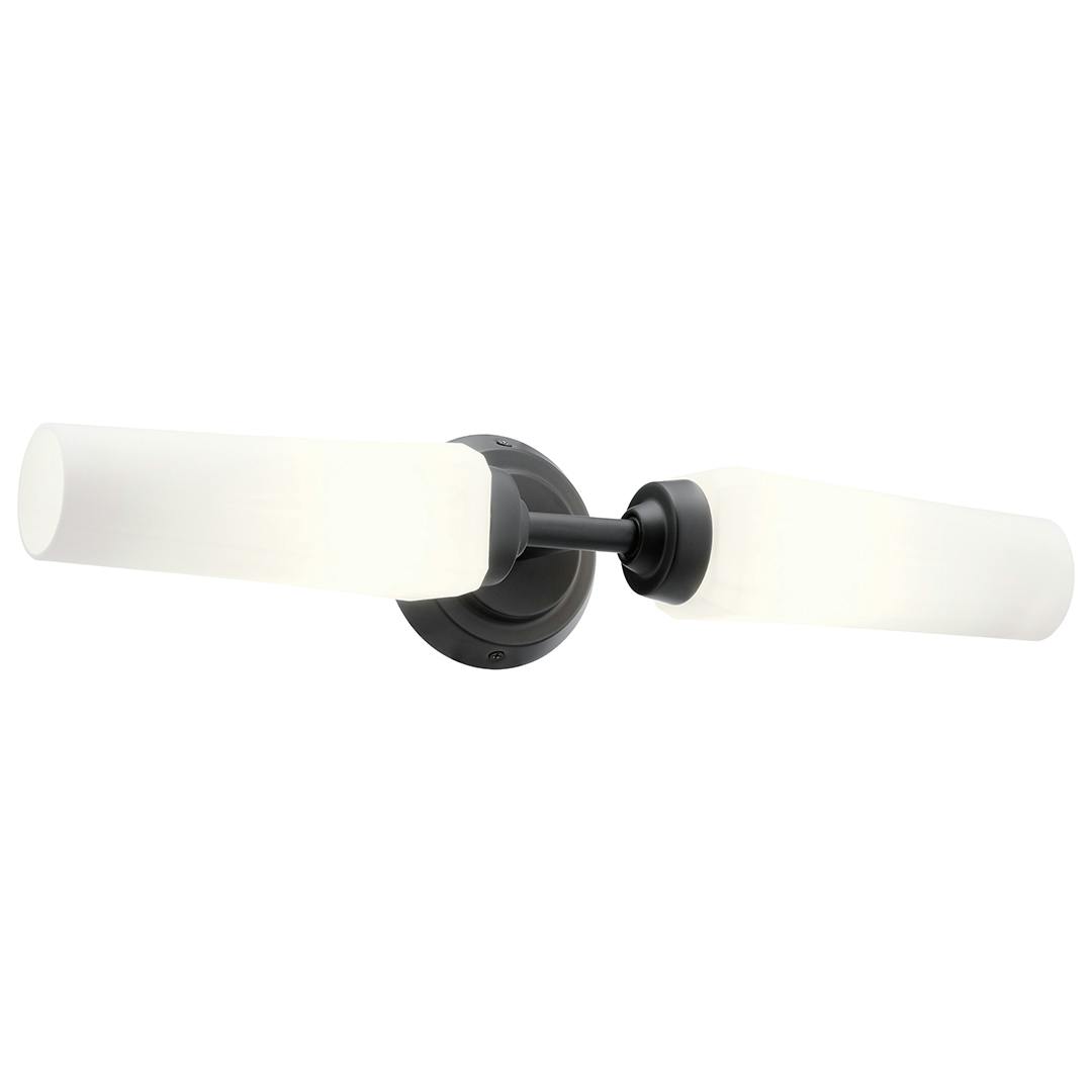 Truby 19.75 Inch 2 Light Vanity Light with Satin Etched Cased Opal Glass in Black on a white background