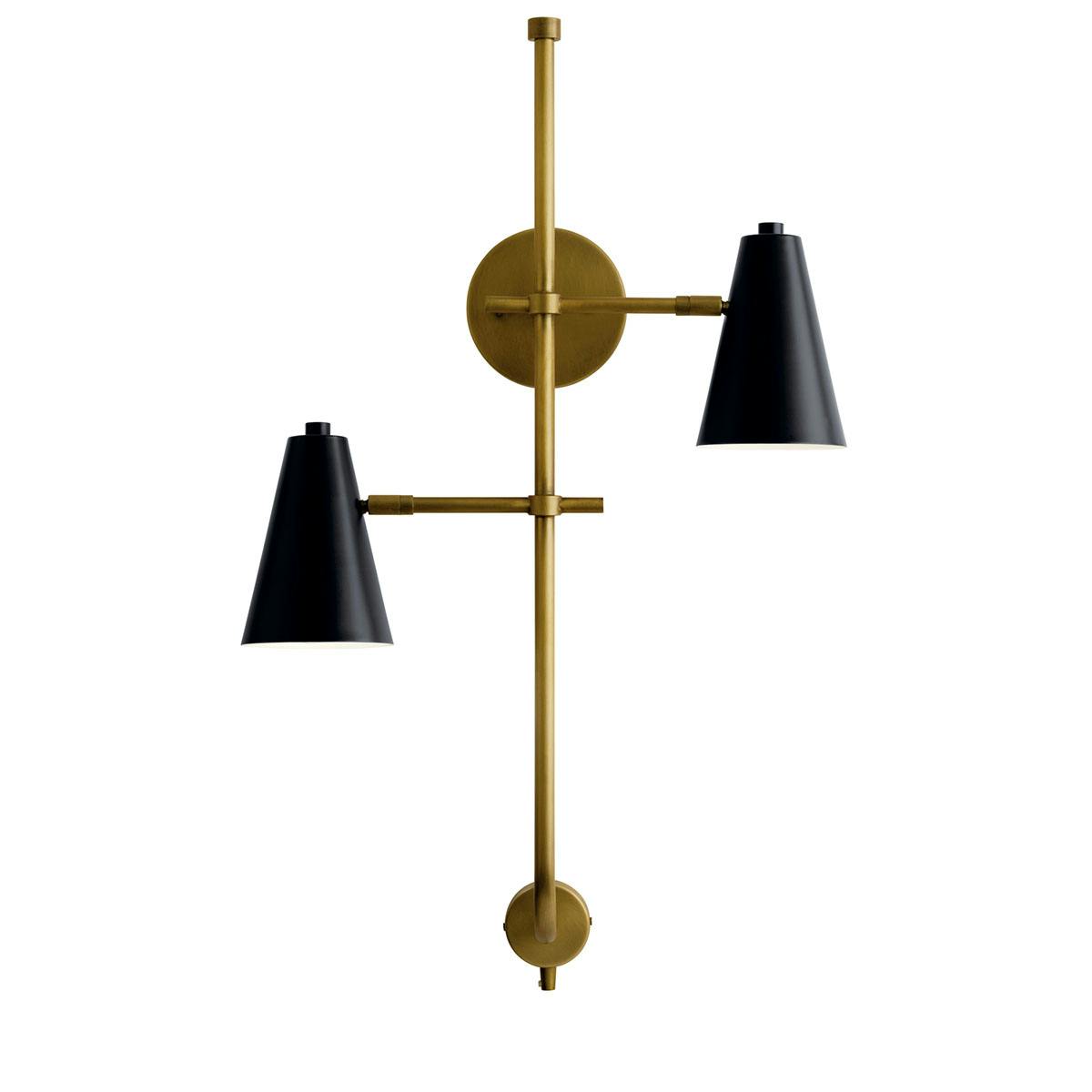 Front view of the Sylvia 2 Light Sconce Black and Brass on a white background