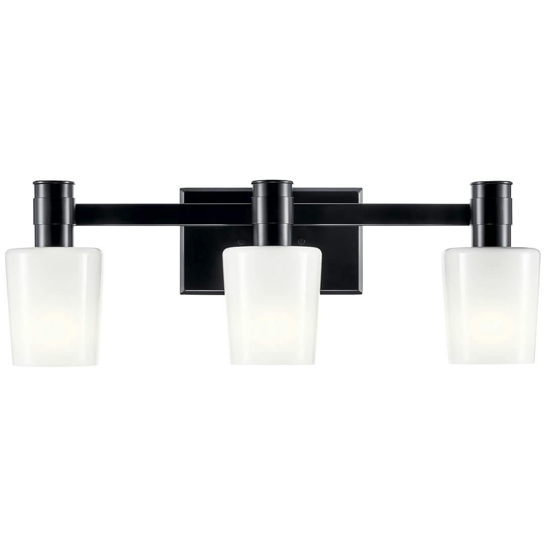 Front view of the Adani 24 Inch 3 Light Vanity Light with Opal Glass in Black on a white background