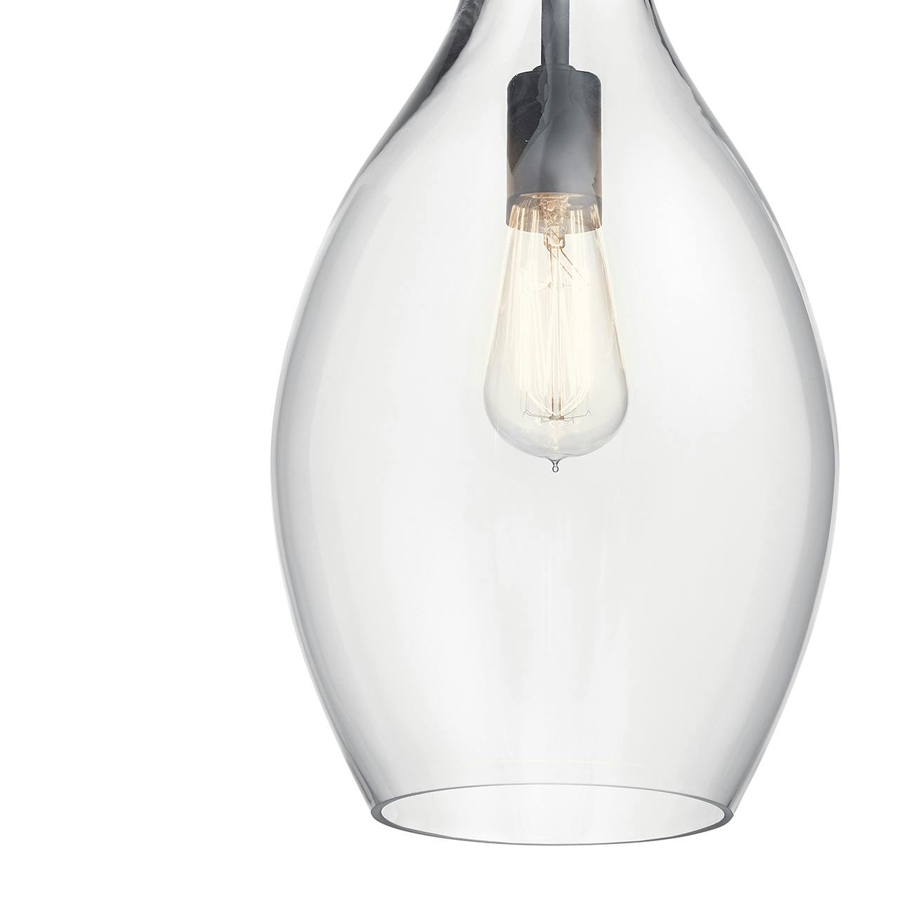 Close up view of the Everly™ 17.75" 1 Light Hour Glass Pendant Clear Glass Black on a white background