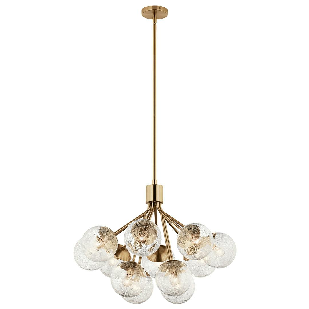 The Silvarious 30 Inch 12 Light Convertible Chandelier with Clear Crackled Glass in Champagne Bronze on a white background