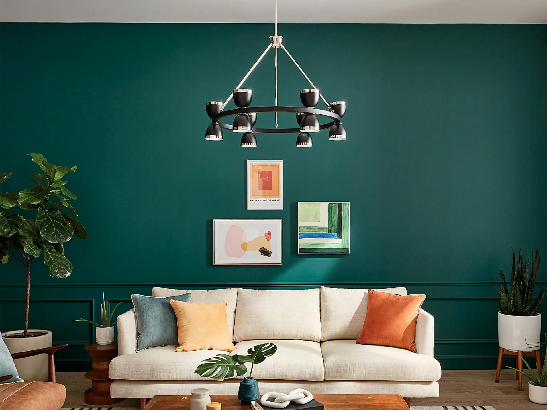 6 Light Baland chandelier in a living room turned on during the daytime