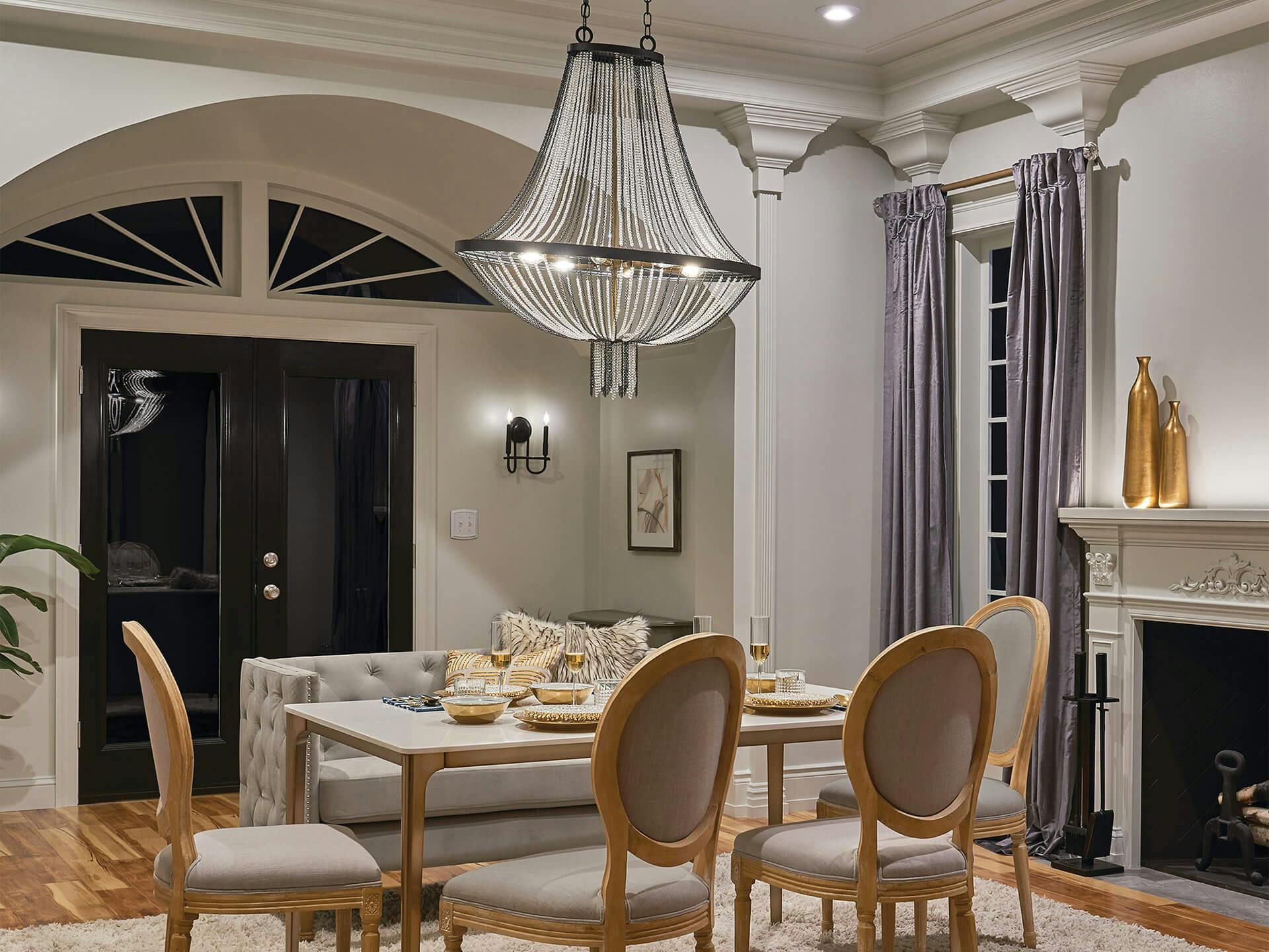 Dining room with Alexia chandelier and Capitol Hill Wall Sconces.