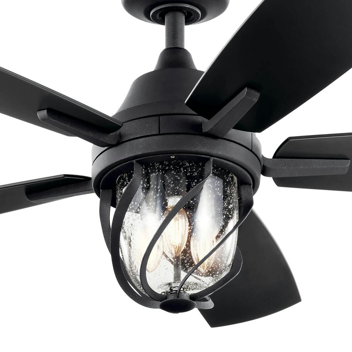Close up view of the Lydra LED 52" Ceiling Fan Black on a white background