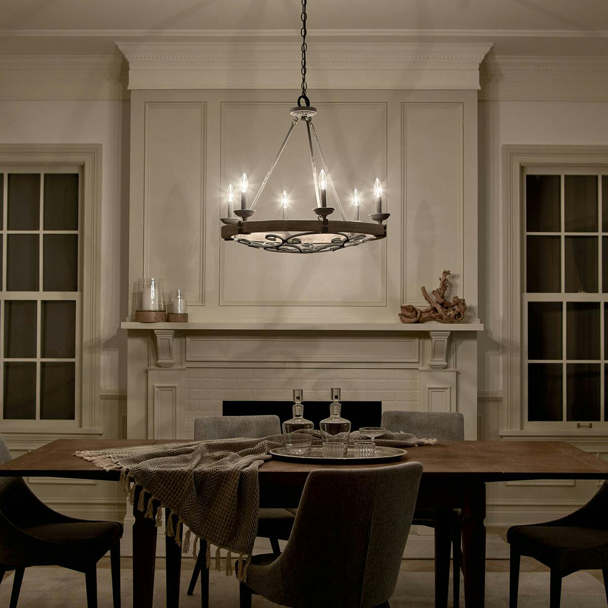 Night time dining room image featuring Taulbee chandelier 43823WZC