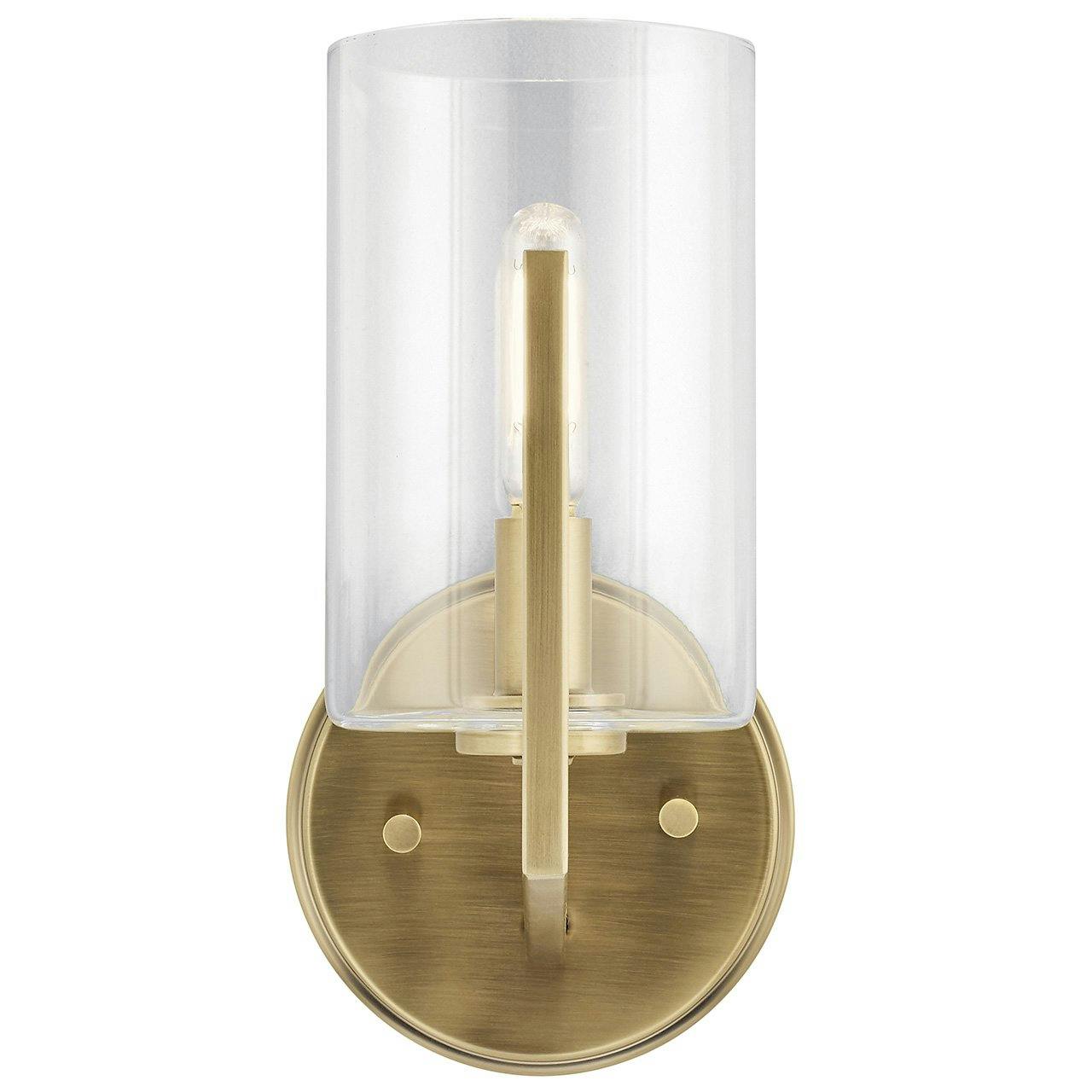 The Nye 9.75" 1 Light Sconce in Brass facing up on a white background