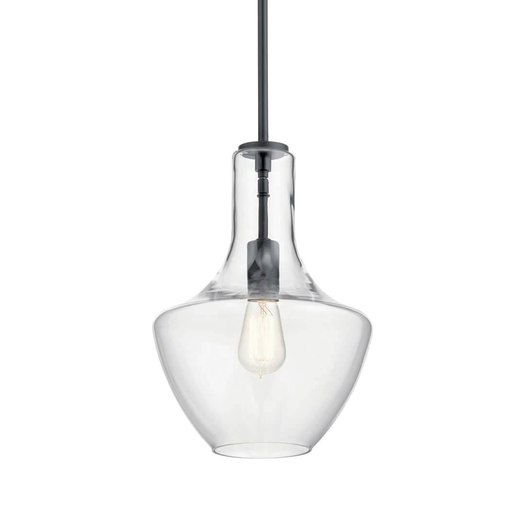 The Everly 15" Bell Pendant Clear Glass Black on a white background