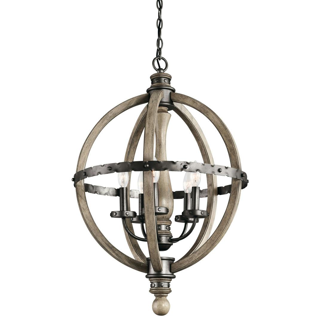 Evan 30" Chandelier Antique Gray Wood on a white background