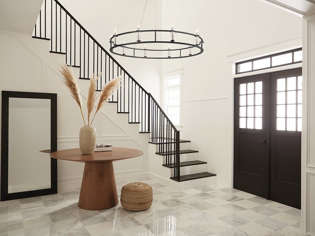 Day time foyer with Rosalind 50" 10 Light Chandelier Black