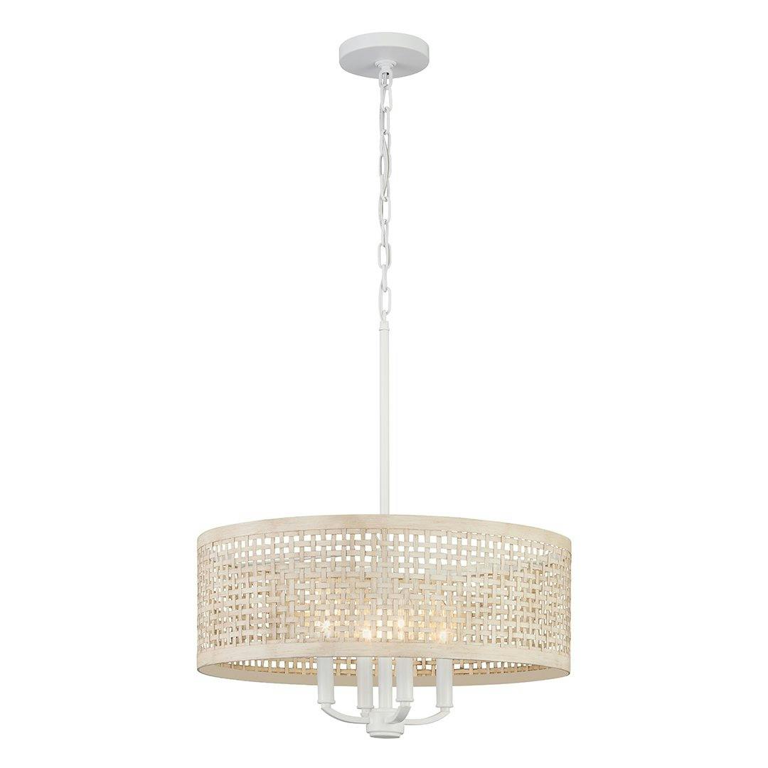 Sayulita 4 Light Chandelier Round Pendant in White and White Washed Wicker on a white background