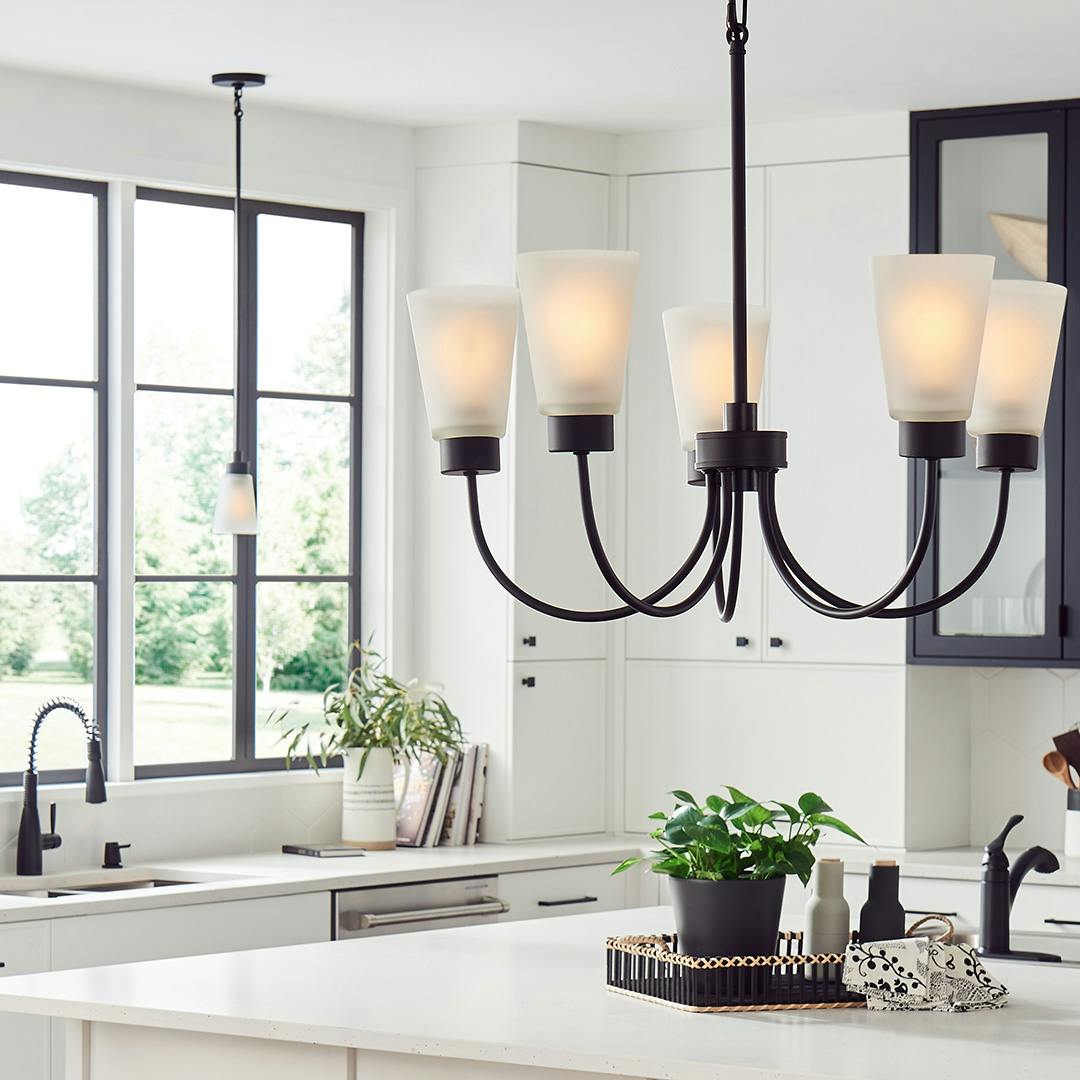 Day time Kitchen with Erma 24" 5 Light Chandelier Black