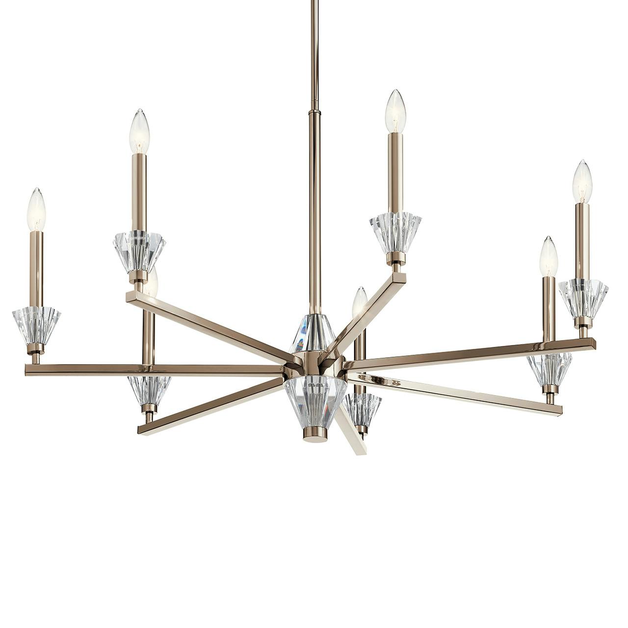 Calyssa 7 Light Chandelier Nickel without the canopy on a white background