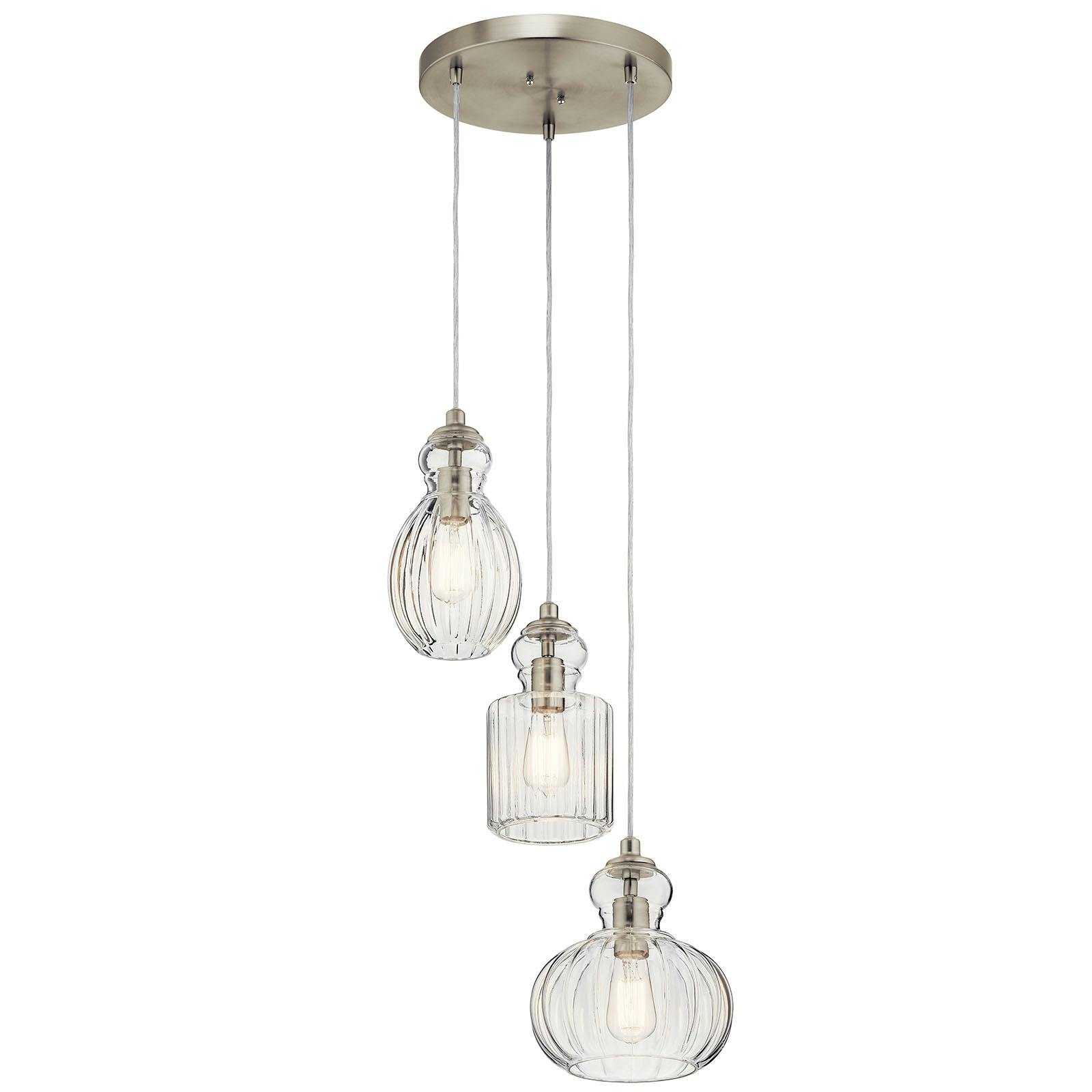 Riviera 10.25" 3 Light Pendant in Nickel on a white background