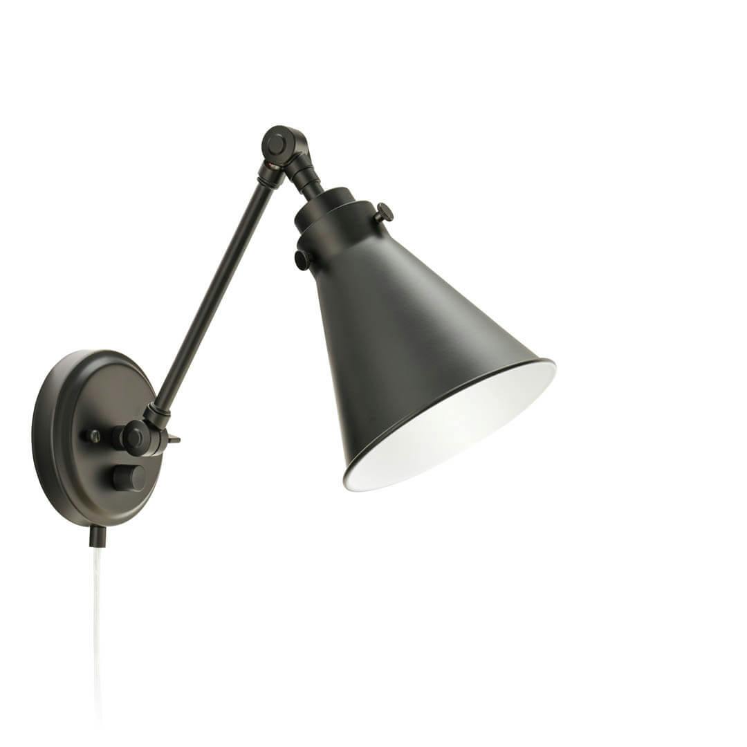 Rosewood 12 Inch 1 Light Plug-In Wall Sconce in Black on a white background