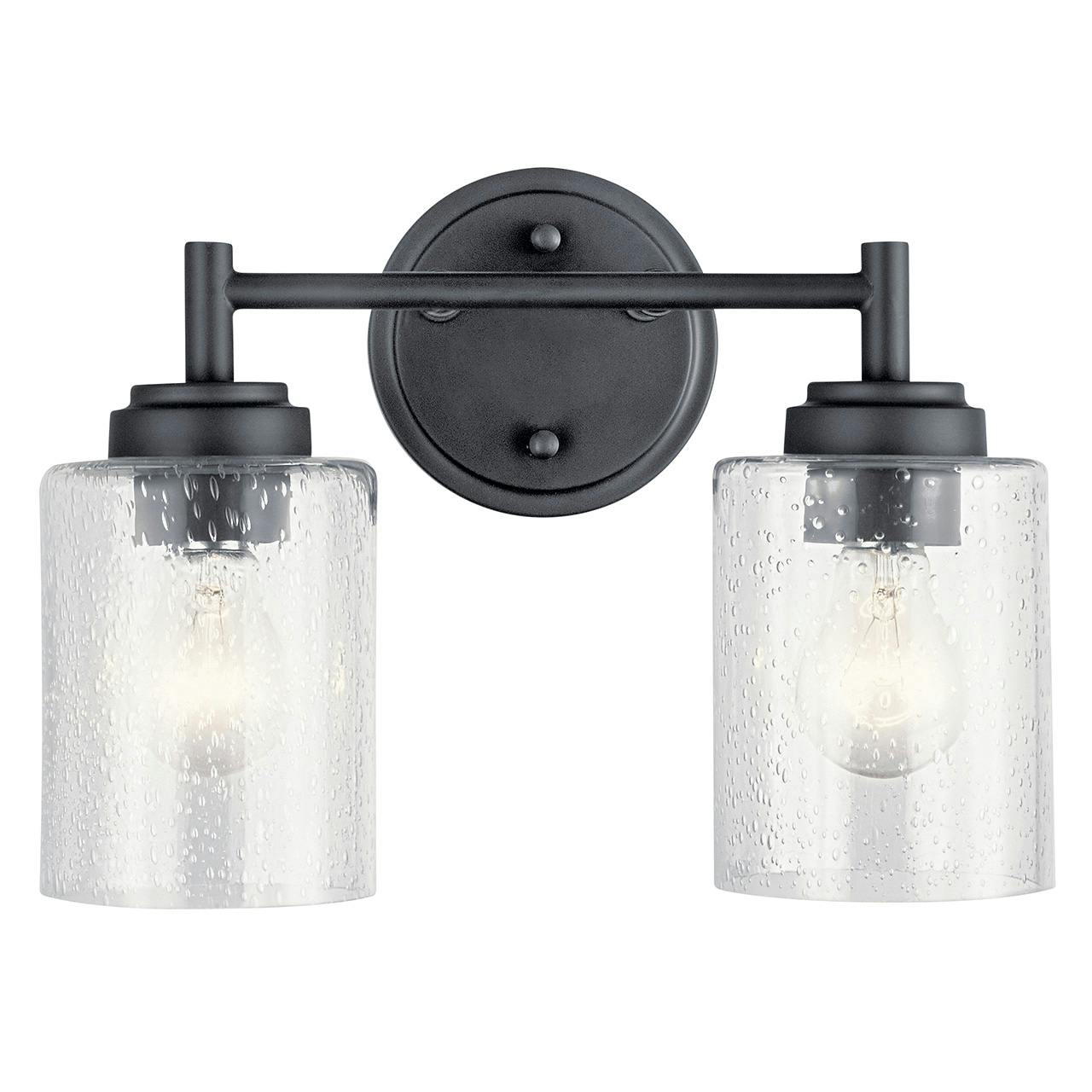 The Winslow 2 Light Vanity Light Black facing down on a white background