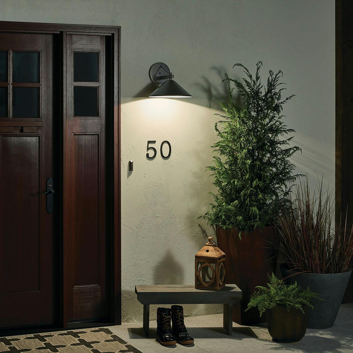 Night time Exterior image featuring Ripley outdoor wall light 49061OZ
