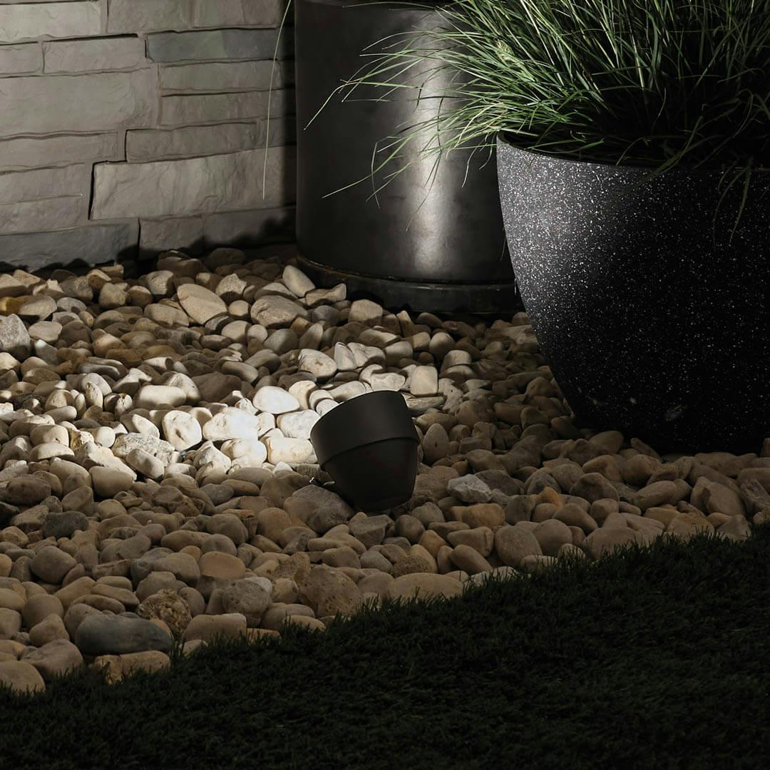 Night time outdoors with 12V Adjustable Drop-In LED Flood Kit in Textured Black