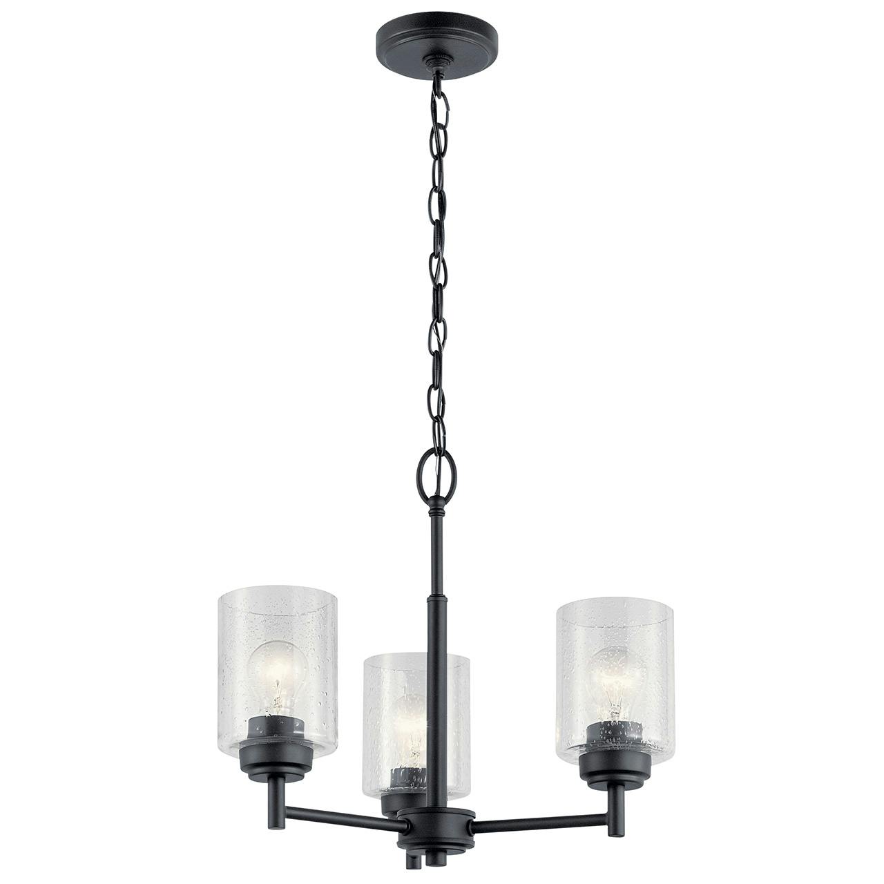 The Winslow™ 3 Light Mini Chandelier Black facing up on a white background