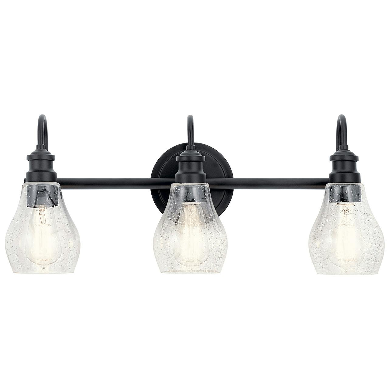 The Greenbrier™ 3 Light Vanity Light Black facing down on a white background