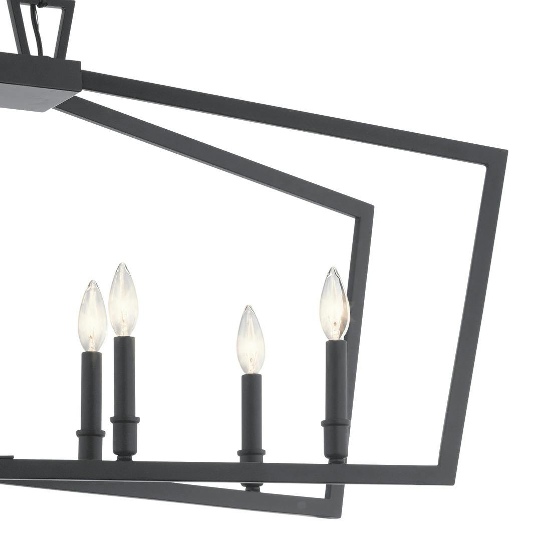 Close up of Abbotswell 42" Linear Chandelier Black on a white background